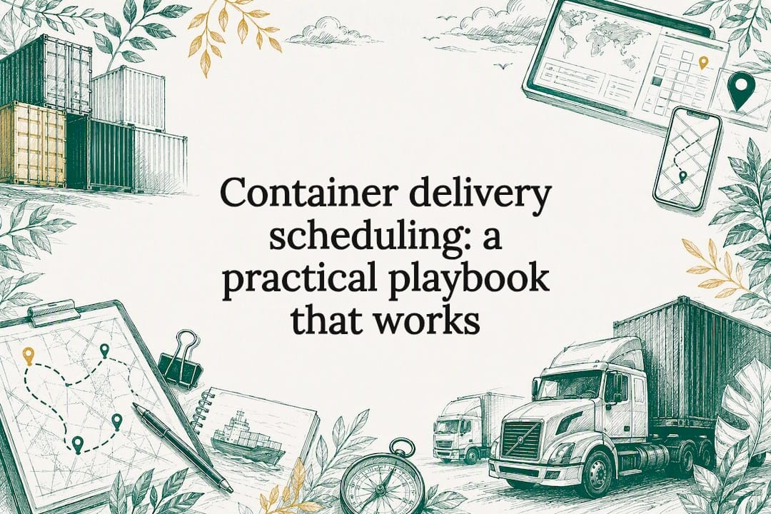 Decorative title card illustration for container delivery scheduling