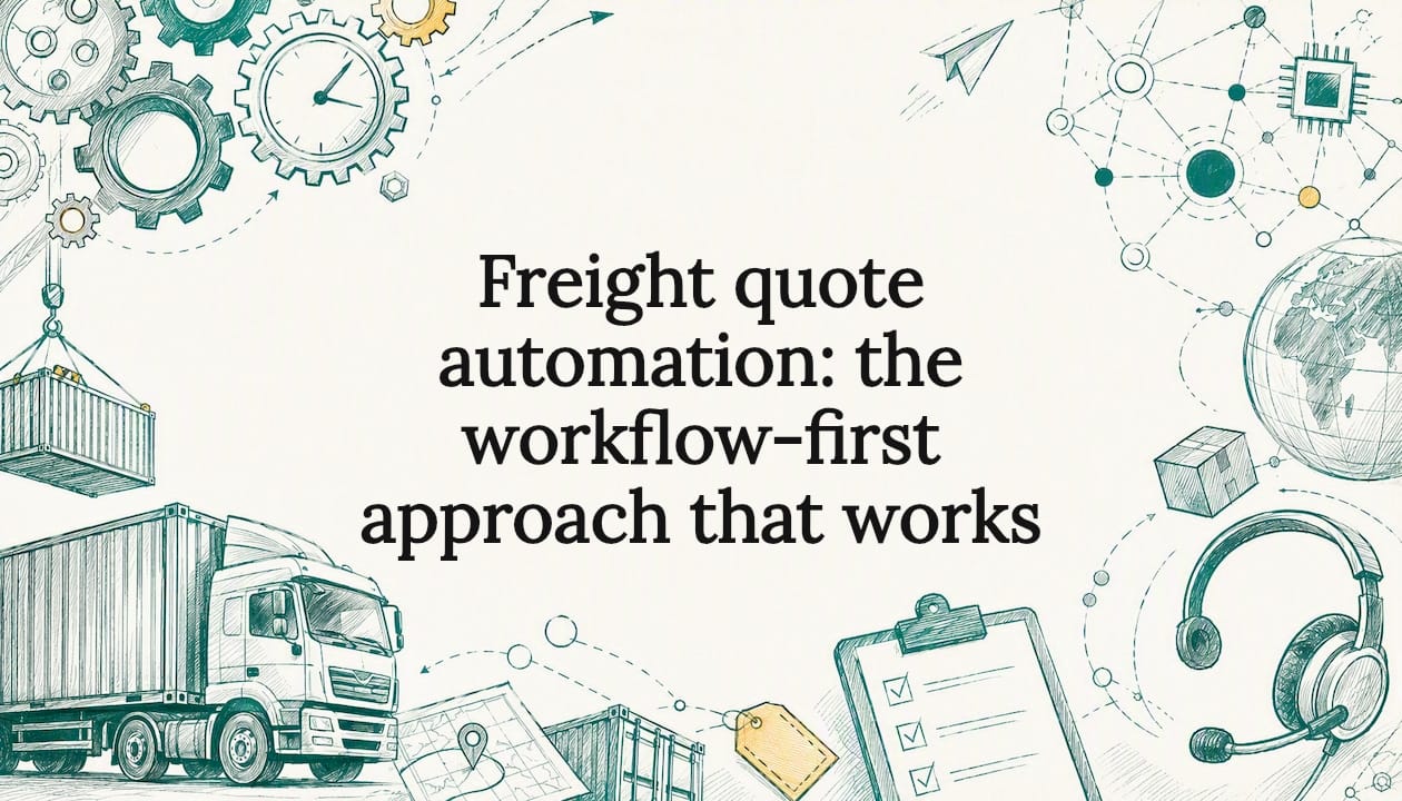Decorative illustrated title card themed on freight automation and logistics
