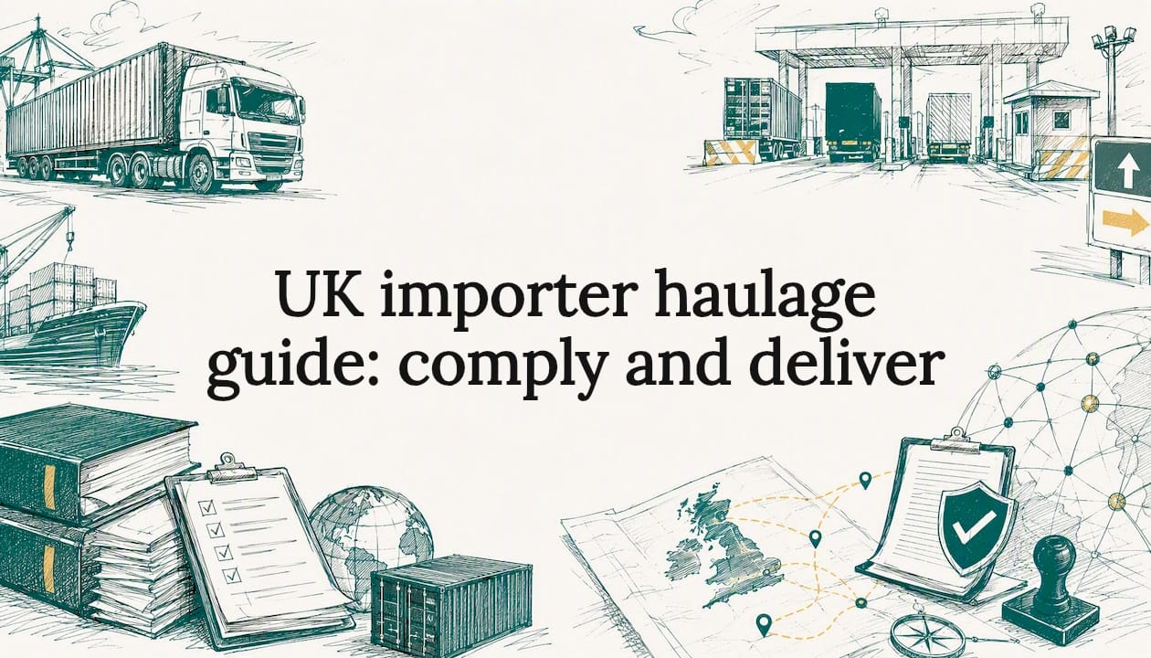 Decorative title card illustration for UK haulage compliance guide